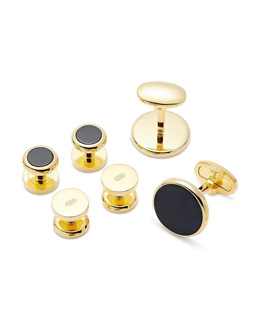 Link Up Metallic Tone Round Obsidian Stud & Cufflink Set for men