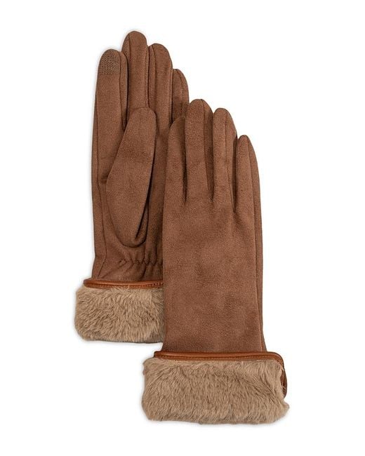 Echo Brown Faux Fur Cuff Stretch Tech Gloves