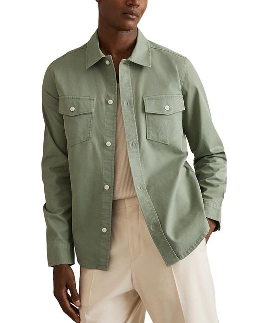 Reiss Green Twill Twin Pocket Oversized Shirt for men
