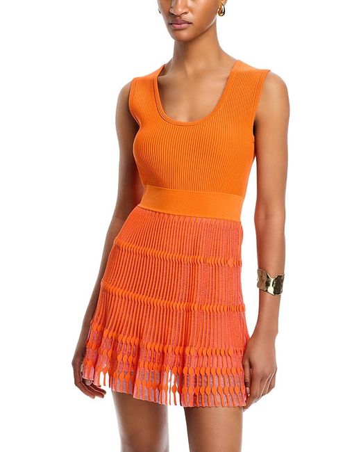 MILLY Orange Sheer Knit Mini Dress