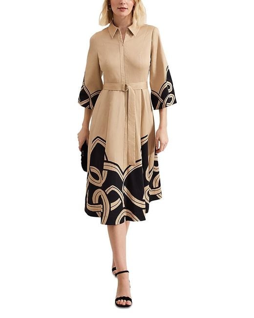 Phase Eight Natural Breena Border Print Midi Dress