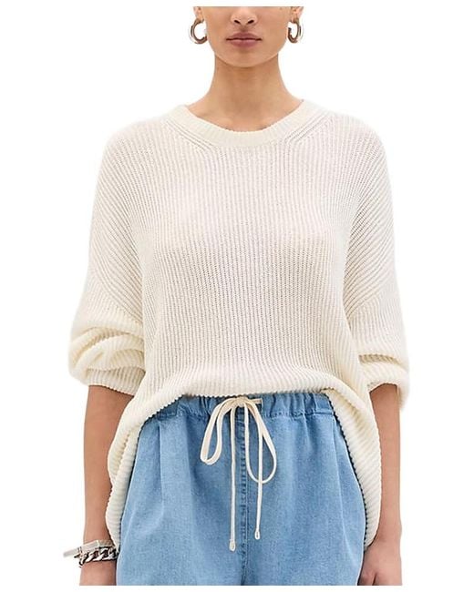 Another Tomorrow White Draped Crew Knit