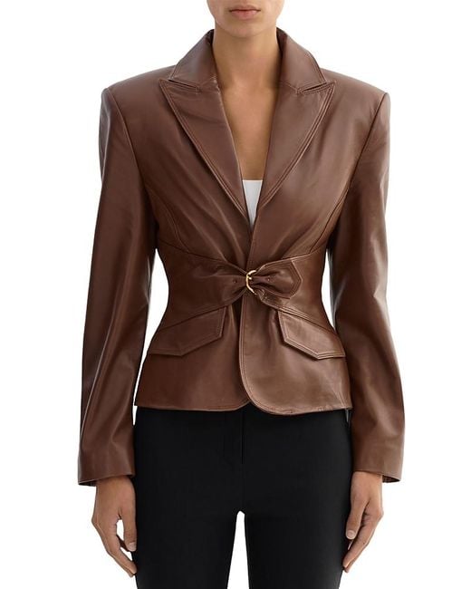 Lamarque Brown Leather Belted Blazer