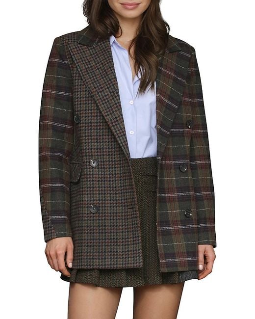 Avec Les Filles Black Pattern Block Plaid Blazer