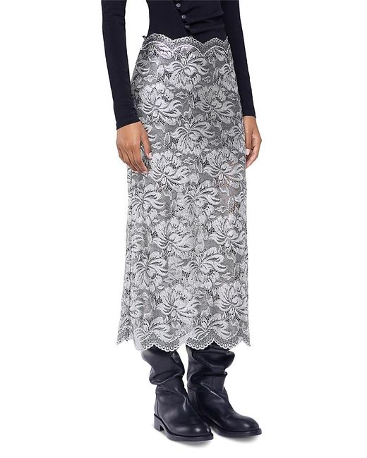 Rabanne Gray Metallic Lace Maxi Skirt