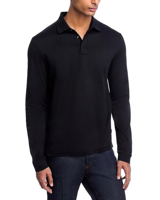 Boss Blue Pado Long Sleeve Mercerized Cotton Polo Shirt for men