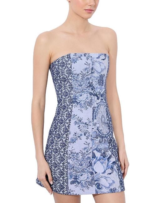 Alice + Olivia Blue Strapless Seamed A Line Mini Dress