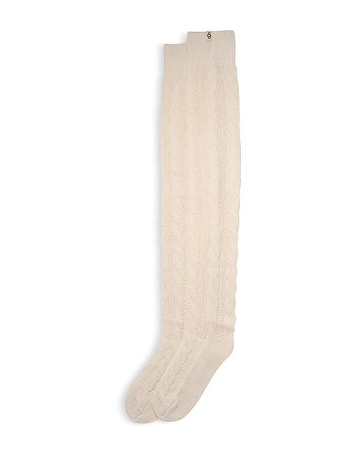 Ugg White Zanika Thigh High Cable Knit Socks