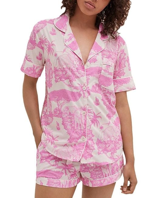 Desmond & Dempsey Pink Deia Short Pajama Set