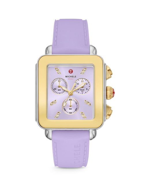 Michele Deco Sport Two Tone Silicone Chronograph Watch in Purple Lyst