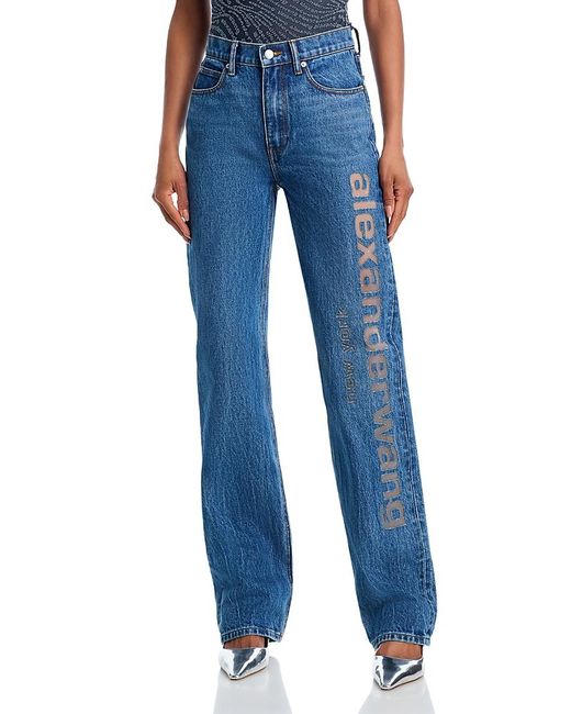 T By Alexander Wang Blue Alexanderwang. T Ez Mid Rise Logo Straight Jeans