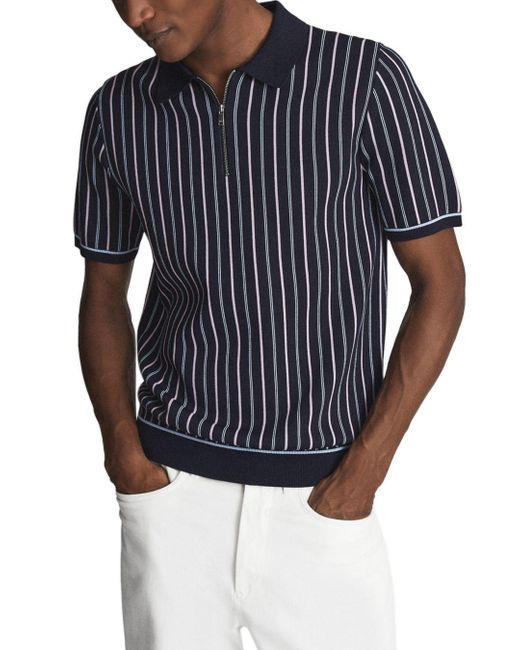 Reiss Synthetic Code Quarter Zip Striped Polo in Navy (Blue) for Men | Lyst