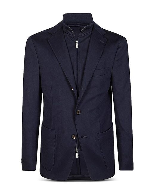 Eleventy Blue Cotton Cashmere Blend Slim Fit Soft Jacket With Detachable Bib for men