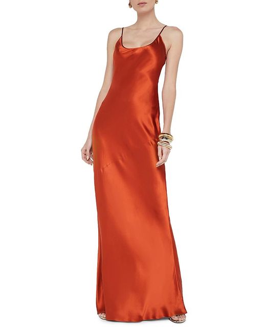 L'Agence Red Silk Charmaine U Neck Gown