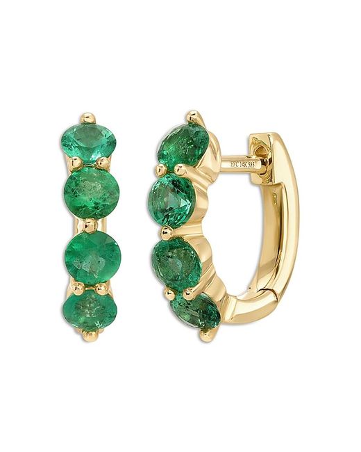 EF Collection Green 14K Emerald Huggie Hoop Earrings