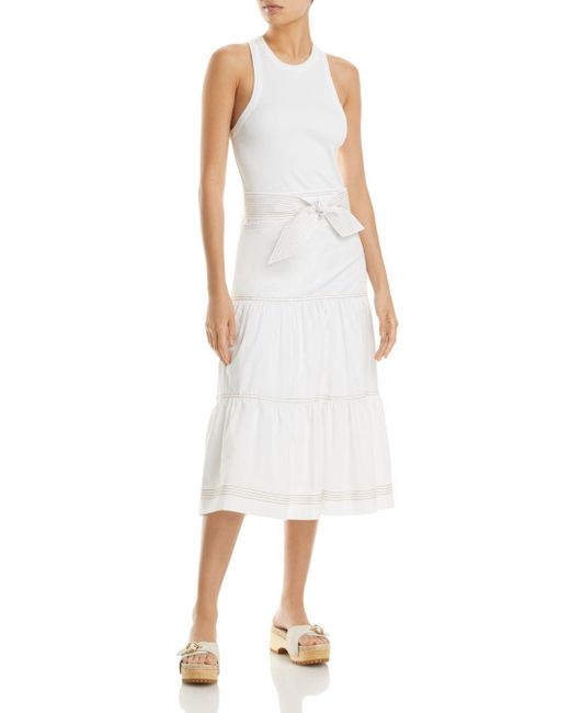 Veronica Beard Austyn Belted Midi Dress in White | Lyst