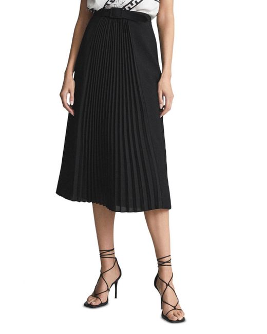 Reiss Synthetic Drew Contrast Pleated Midi Skirt in Black | Lyst