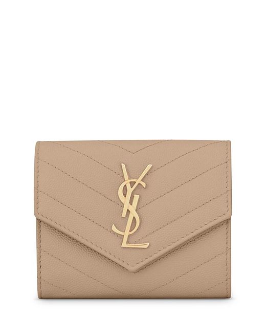 Saint Laurent Natural Cassandre Matelassa Multi-Folded Wallet