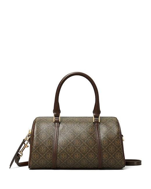 Tory Burch Brown T Monogram Coated Canvas Mini Barrel Bag