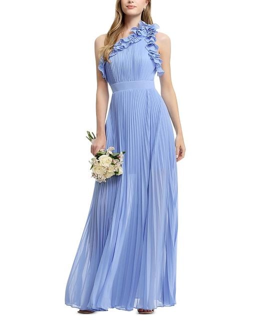 Dress the Population Blue Vida Asymmetric Pleated Gown