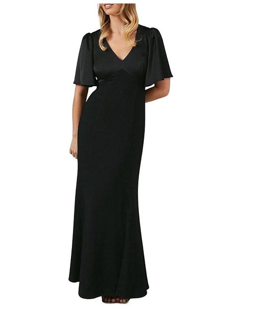 coast black satin dress One Shoulder Satin Maxi Bridesmaid Dress With Gold Trim