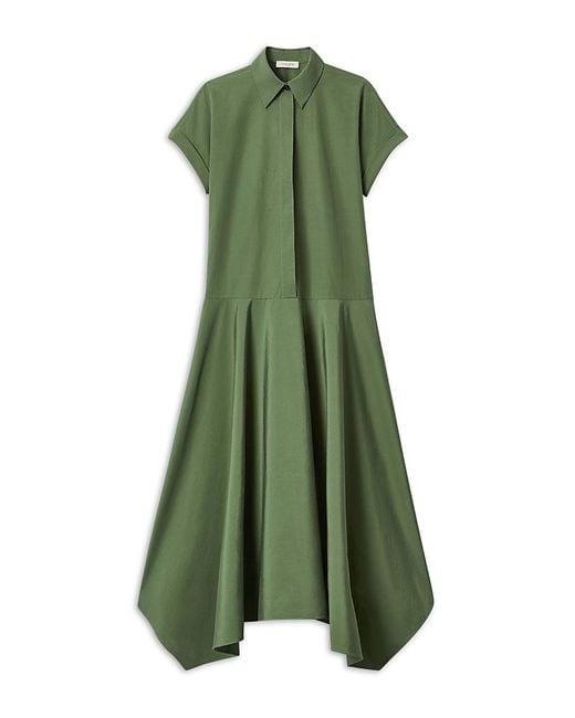 Lafayette 148 New York Organic Cotton Midi Drop Waist Shirt Dress in Green 