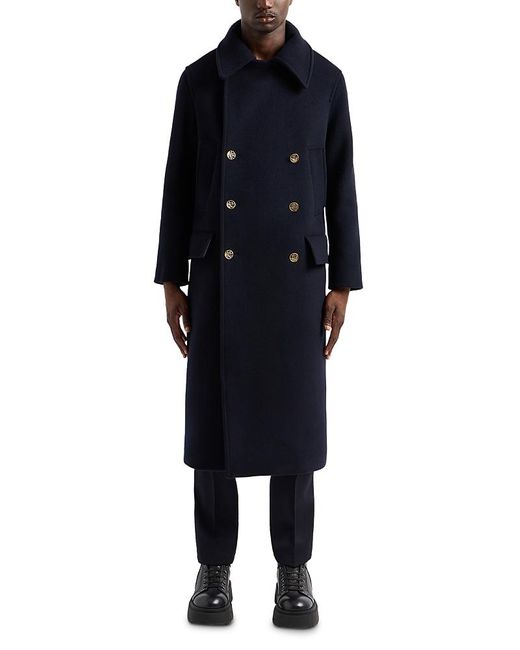 Emporio Armani Black Double Breasted Wool Overcoat for men