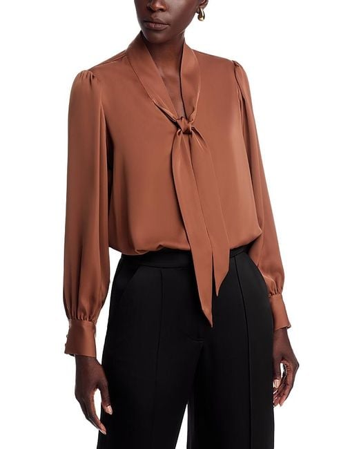 Tahari Multicolor Long Sleeve Bow Tie Neck Blouse