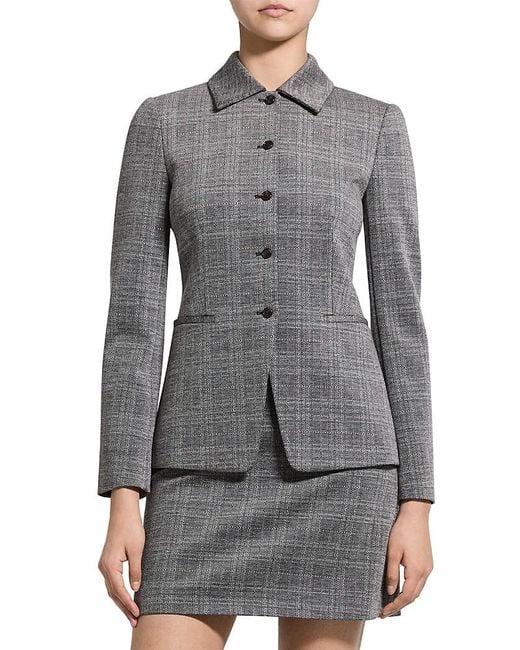 Theory Gray Button Front Cutaway Blazer