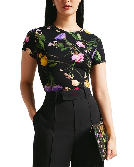 Ted Baker Vikina Twist Neck Fitted Tee in Black | Lyst