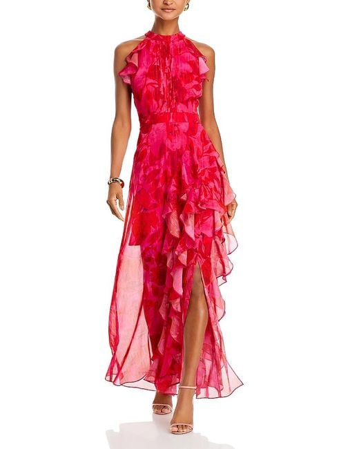 Aqua Red Sleeveless Ruffled Maxi Dress