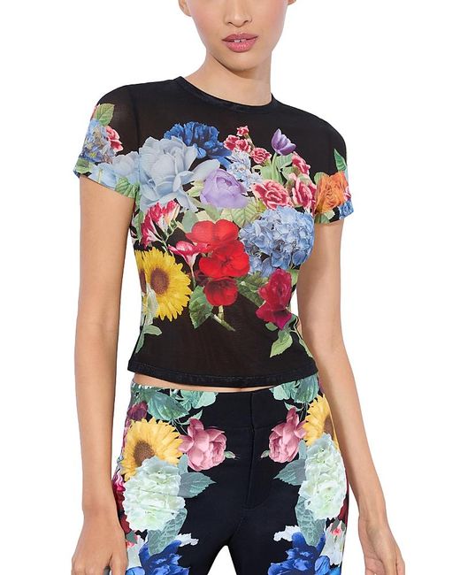 Alice + Olivia Red Tess Crewneck Mesh Tee