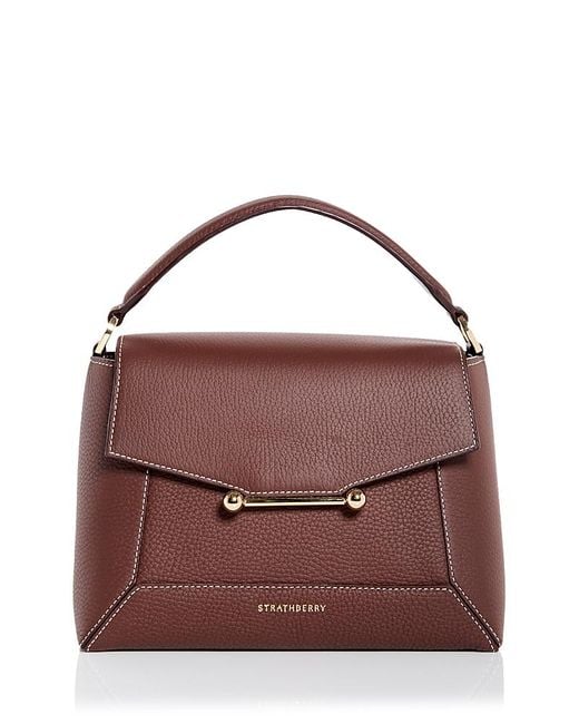 Strathberry Brown Mosaic Leather Top Handle Bag