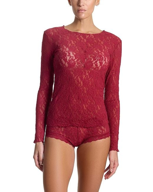 Hanky Panky Red Signature Lace Long Sleeve Top