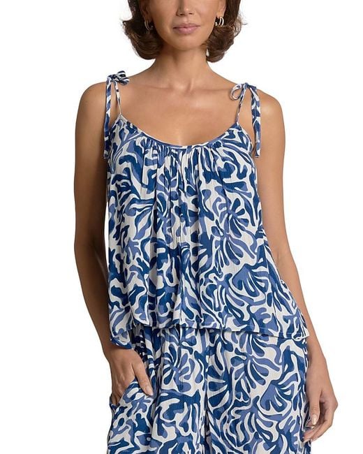 Elan Blue Printed Tie Strap Top
