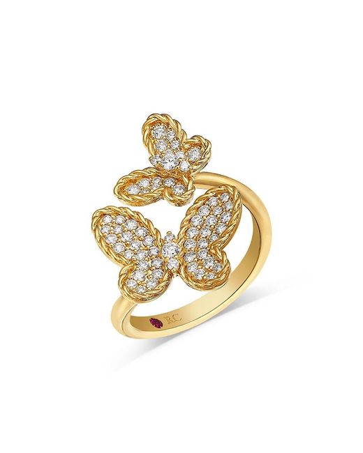 Roberto Coin Metallic 18K Jasmine Diamond Pave Butterfly Bypass Ring