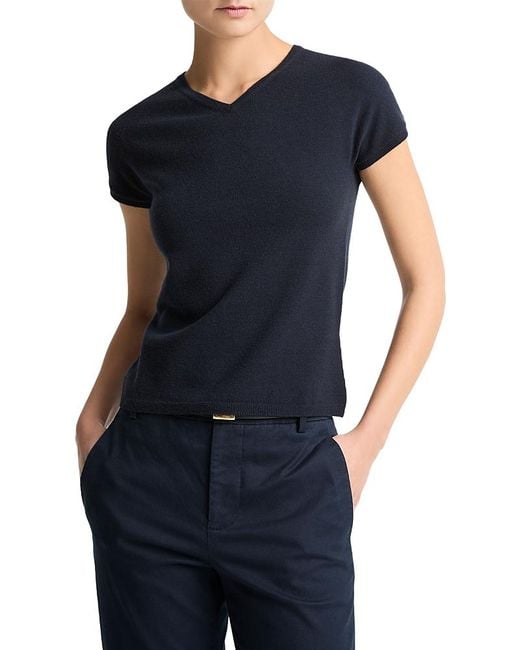 Vince Blue High V Neck Tee
