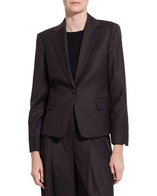 Theory Black One Button Slim Fit Wool Jacket