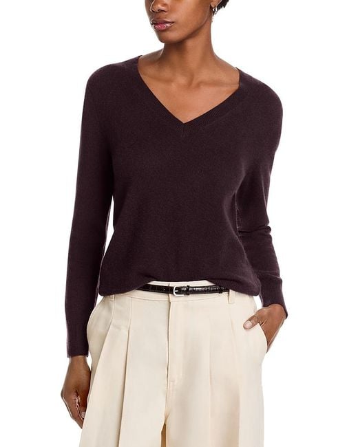 C by Bloomingdale's Cashmere Women's Purple Cashmere V Neck Sweater