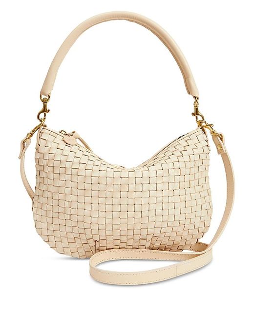 Clare V. Natural Petit Moyen Messenger Woven Leather Checker Crossbody