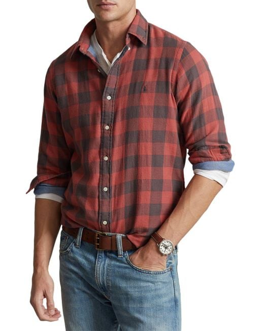 Polo Ralph Lauren Classic Fit Plaid Double Faced Shirt in Red for Men