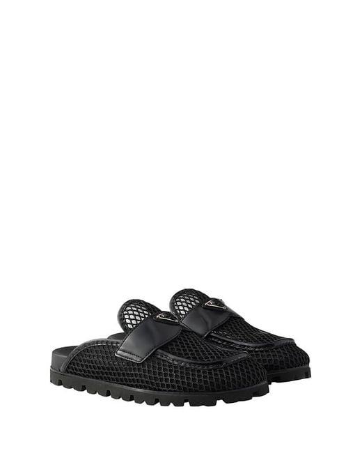Prada Black Mesh Fabric Mules