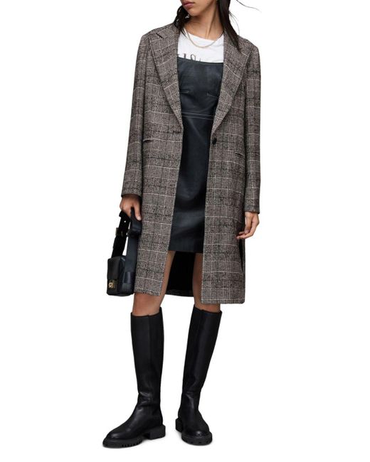 AllSaints Synthetic Dustie Check Duster Coat in Black White (Black) Lyst