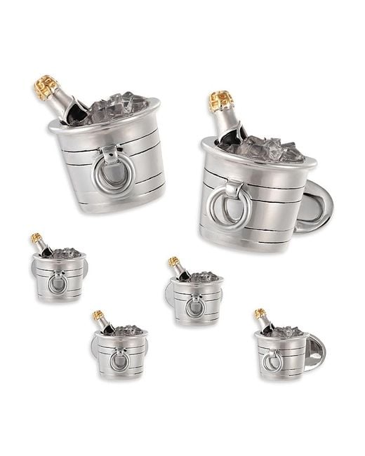 Jan Leslie Metallic Champagne Bucket Sterling Stud & Cufflink Set for men