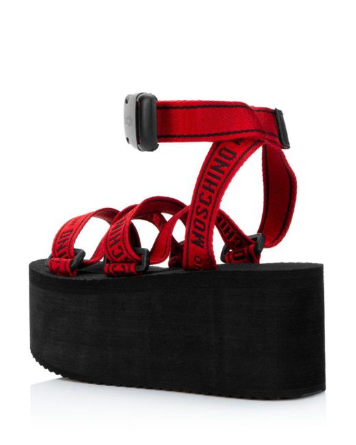 Moschino Logo Sporty Platform Sandals in Red | Lyst