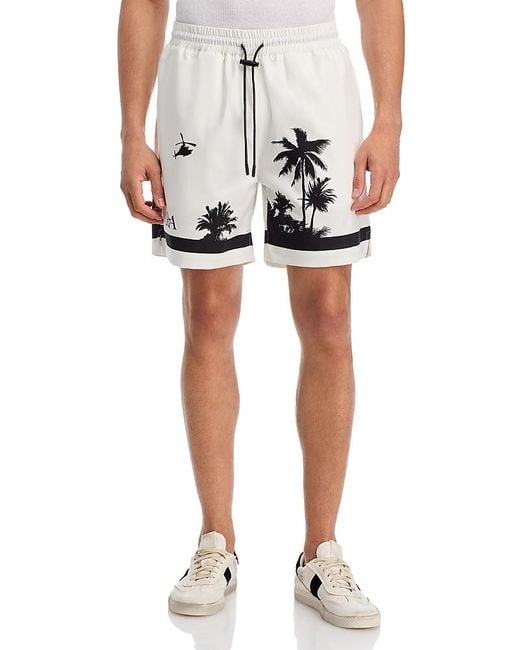 RTA White Regular Fit Graphic Print Logo Shorts for men