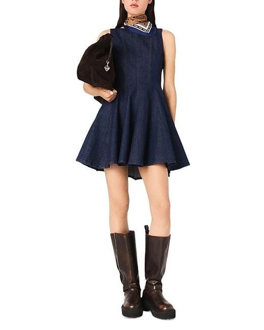Maje Blue Short Denim Dress With Ruffles