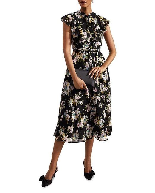 Hobbs Black Erica Midi Dress