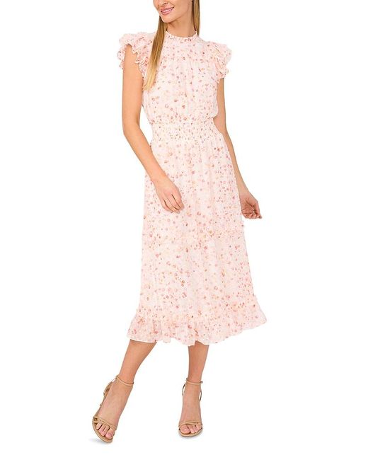 Cece Pink Flutter Sleeve Midi Dress