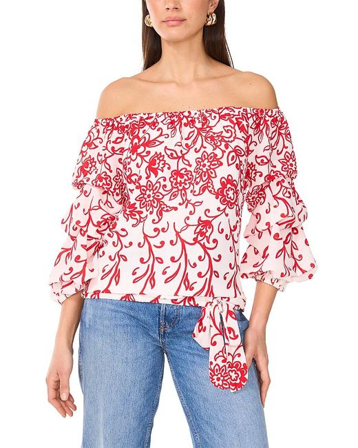 Vince Camuto Red Off The Shoulder Bubble Sleeve Top